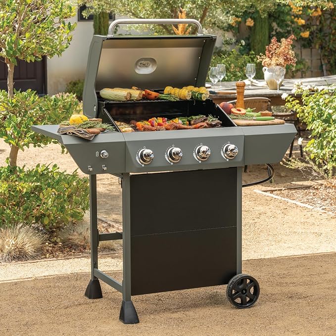 Megamaster 4-Burner Propane Gas Grill with Side Tables & 2 Hooks, 44,000BTUs, 566.92 sq.in Cooking Space, Perfect for Outdoor Cooking & Grilling, BBQs, Backyards, Tailgating, 720-1093B