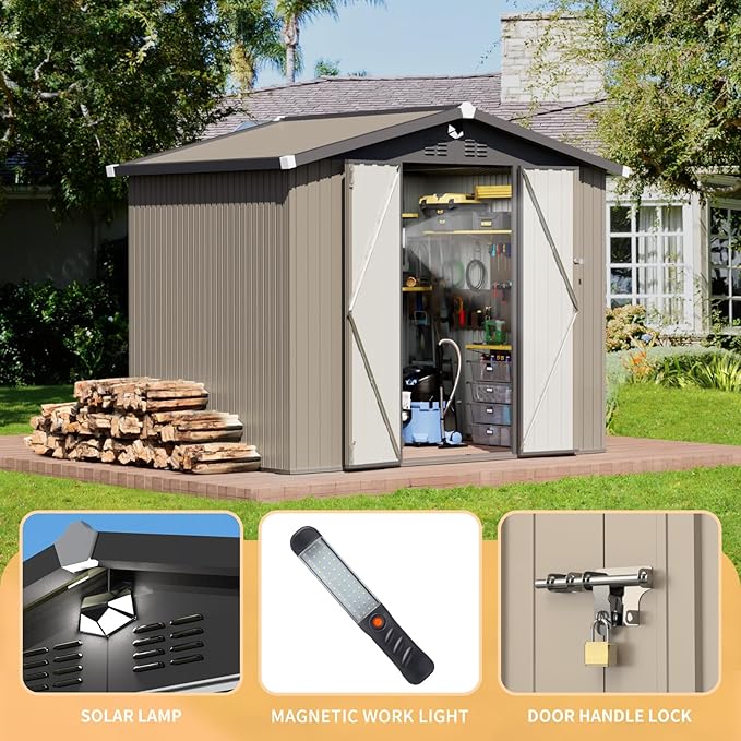 Outdoor Storage Shed 8x6 FT,Metal Tool Sheds,Waterproof Outside Storage Sheds,Large Storage Building with Lockable Door