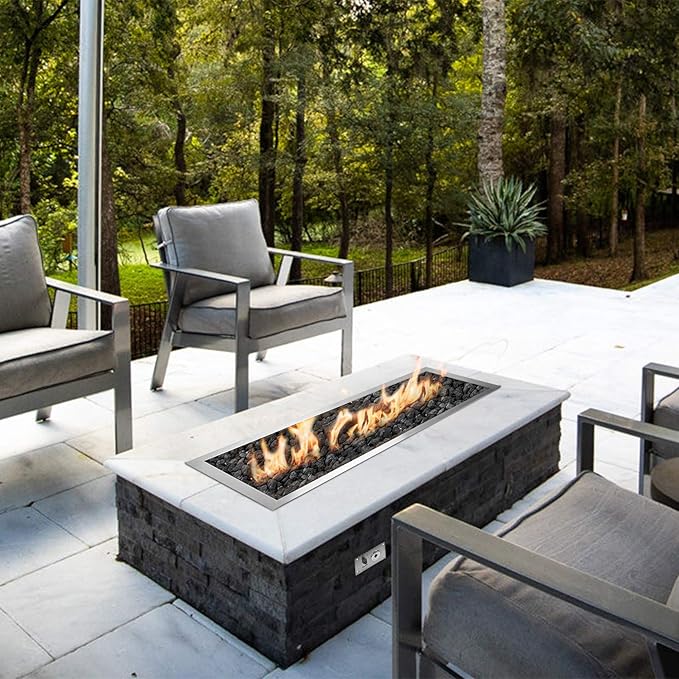 Stanbroil 48 x 6 Inch Linear Natural Gas Fire Pit Burner with Spark Ignition Kit, Stainless Steel Gas Fire Pit Kit Insert for DIY Fireplace, 91,000 BTU'S Max