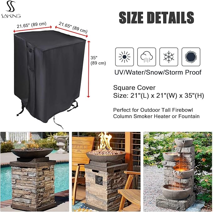 Saking Fire Column Cover, 21 Inch Square Fire Pit Covers for Outdoor Gas Firepit, Waterproof Patio Fireplace Cover - 21 x 21 x 35 Inch