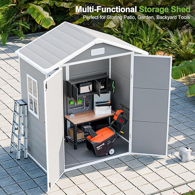 6x3 Shed Resin Outdoor Storage with Floor Included, Waterproof Lockable Small Plastic Garden Tool Sheds Cabinet
