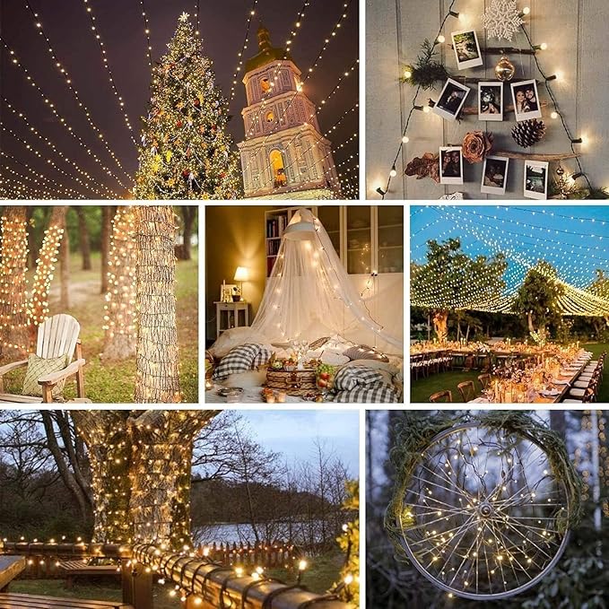 2 Pack 90FT Solar Christmas Lights, Super Bright 160 LED Solar Lights String with 8 Lighting Modes, Outdoor Waterproof Green Wire Solar Twinkle Light for Xmas Garden Decorations (Warm White)