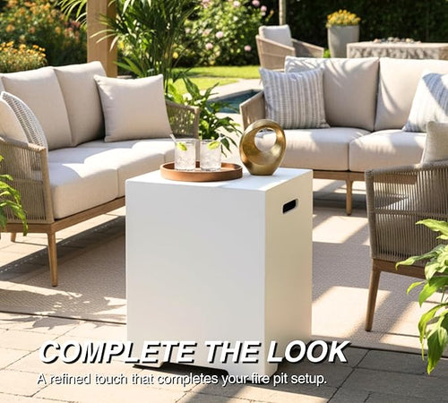 16-Inch Propane Tank Cover,20 LB Outdoor Tank Storage Hideaway Side Table for Gas Fire Pits,Light Concrete Tank Holder,White