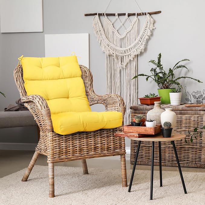 EAGLE PEAK Tufted Outdoor/Indoor High Back Patio Chair Cushions, Set of 2, 46'' x 22'', Yellow