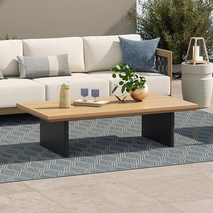 Ulax furniture Patio Aluminum Rectangular Coffee Table, Outdoor Patio Table
