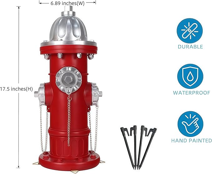 SHGYIBRISK Fire Hydrant for Dogs to Pee On: Dog Fire Hydrant Pee Post Outdoor - 17.5" Training Post Statue for Yard Garden (Red-Silver-Big)