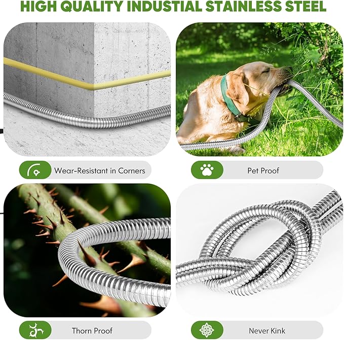 Garden Hose 100ft, Stainless Steel Heavy Duty Water Hose with 10 Function Nozzle Flexible, Lightweight, No-Kink, Pet Proof, Puncture Proof Metal Hose for Yard, Outdoor