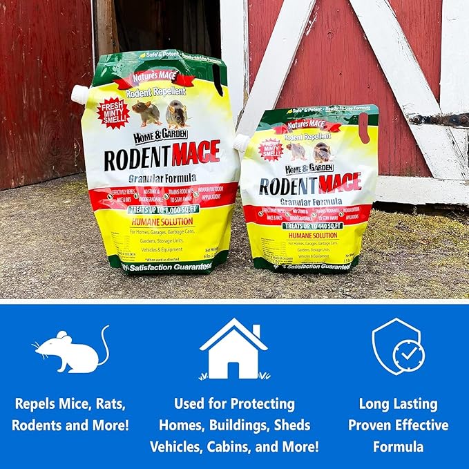 Nature’s MACE Rodent Repellent 22lb, Rodent Repellent Granules for Indoor & Outdoor, Mouse and Rat Prevention, for Garage, Attic, Kitchen, Car, Peppermint Oil Blend, Safe to Use, Covers 4,400 Sq Ft