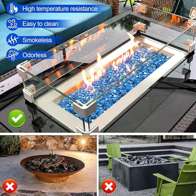 GasSaf 1/2 Inch Fire Glass Reflective Tempered Fireglass Cut Crushed FireGlass for Fire Pit, Fireplace, Replaces Existing Gas Logs & Lava Rocks (10 Pound)(Pacific Blue Reflective)