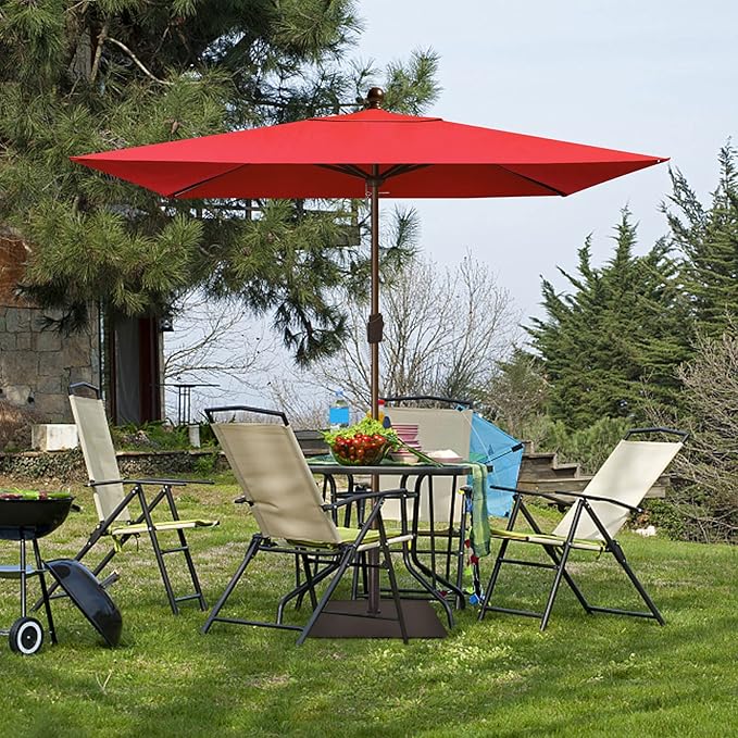 EliteShade USA 10-Year-Non-Fading 6.5x10Ft Rectangular Market Umbrella Patio Umbrella Outdoor Table Umbrella with Ventilation(Red)