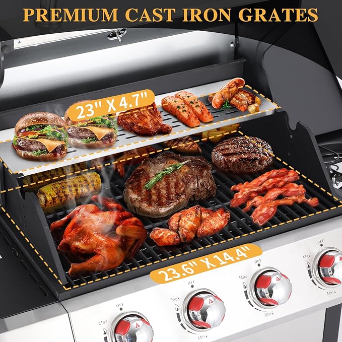 CIG GARDEN 4 Burner Gas Grill Combo with Side Burner, 3 in 1 Gas BBQ Grill with Charcoal Grill and Griddle, 52,000 Outdoor Barbecue Grill Perfect for Outdoor Cooking, Balcony, Backyard, Camping