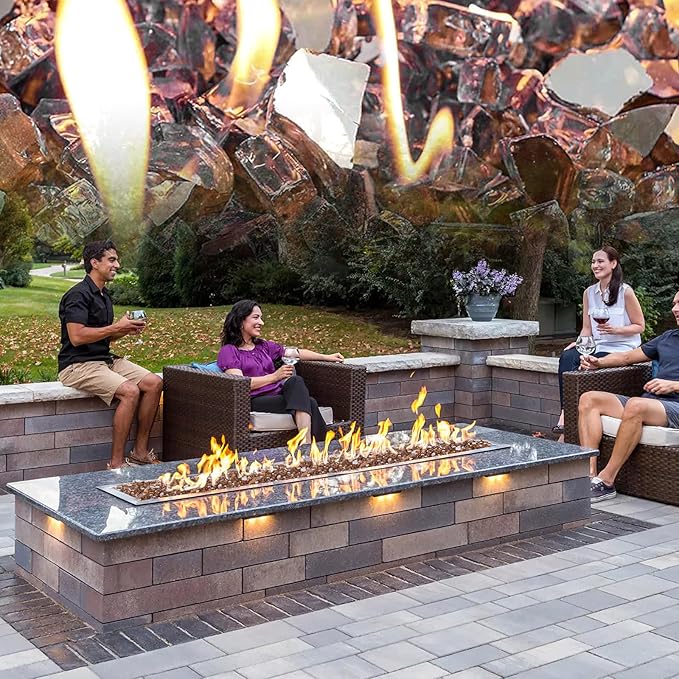 Mesida Fire Glass for Propane Fire Pit, 1/2 Inch Reflective Firepit Glass Rocks for Fireplace, Outdoor Fire Table & Landscaping, 10 lbs Tempered High Luster Glass,Copper