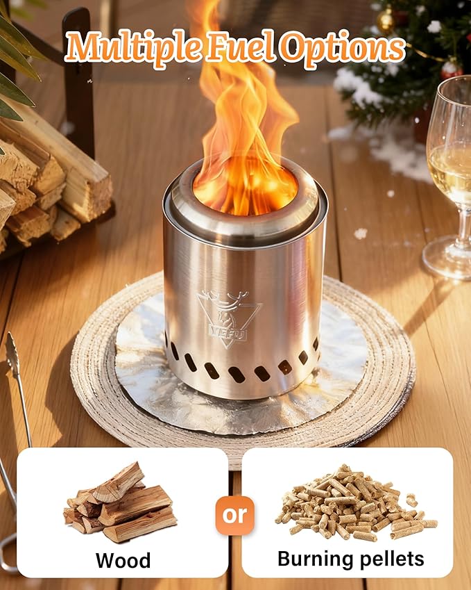 YEFU Tabletop Fire Pit Portable: Low Smoke Stove for Outdoor & Patio - Safe Burning Table Top Firepit Fueled by Pellets & Wood - with Travel Bag & 2 Mini Sticks & Fireproof Mat & Rack(7.5 x 5.5 in)