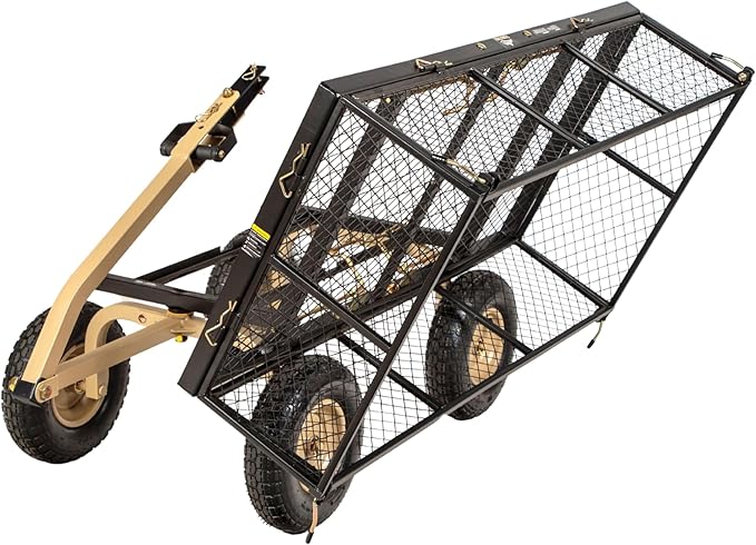 Heavy-Duty Utility Garden Cart Wagon – 1000LB Dual-Side Dump, All-Terrain Steel Cart with Large Wheels, Flatbed Trailer for Yard, Garden, Beach, ATV, and More