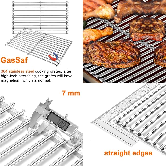 GasSaf 304SS Grill Grates 17.5x10.2 for Weber Spirit 200, GS4 Spirit II 200, Cooking Grates for E210 E220 S210 S220 Gas Grills(Front-Control), Replacement Parts for Weber 7637, 2-Pack 17.5" BBQ Parts