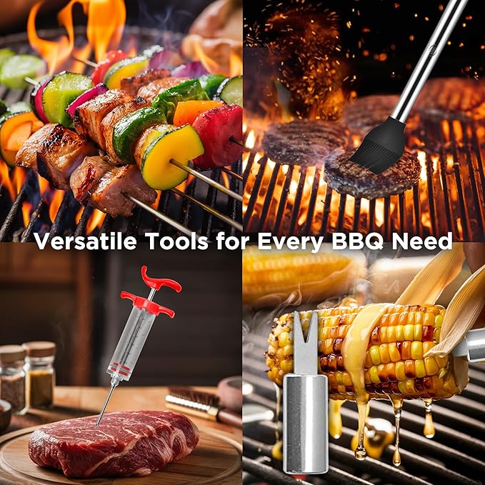 Kaluns Grilling Accessories, Dad Gifts for Christmas Grilling Gifts, Heavy Duty Stainless Steel Grill Set BBQ Grill Accessories for Outdoor Grill with Aluminum Case and Apron, Best Gifts for Men Dad