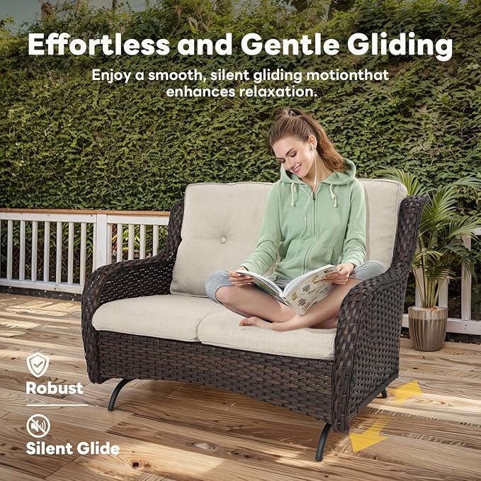 Belord 4 Piece Patio Furniture Set with Fire Pit Table - 41inch 50000 BTU Propane Fire Pit Table with High Back Loveseat Glider Chair and 2 Swivel Rocker Chair for Casual Gathering