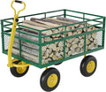 3-in-1 Heavy-Duty Steel Garden Cart, 1400 Lbs Garden Wagon, with 13 Inch All-Terrain Tires and Removable Mesh Side Panels, 180° Rotating Handle, Metal Utility Yard Trailer, Outdoor Gardens Wagon Cart