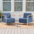 Luxury Patio Chairs Set of 2 with 10" Extra Thick Cushions, Outdoor Furniture with Rustproof Metal Frame and Olefin Fabric, Outdoor Patio Chairs for Porch, Balcony, Deck, Yard, White/Blue