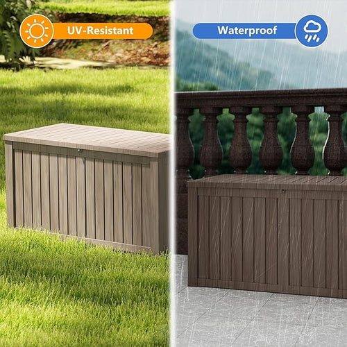 180 Gallon Outdoor Storage Box Waterproof, Resin Deck Boxes with Lockable Lid & UV-Resistant for Patio, Pool, Garden Furniture Cushions & Accessories, Coffee