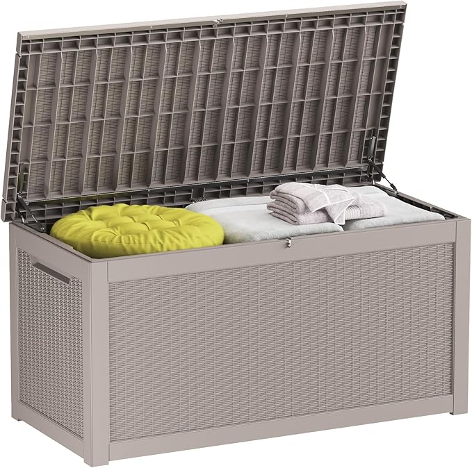 260 Gallon Outdoor Storage Box – Resin Deck Box with Lockable Lid, Waterproof Patio Furniture Storage for Tools, Garden & Yard Organization