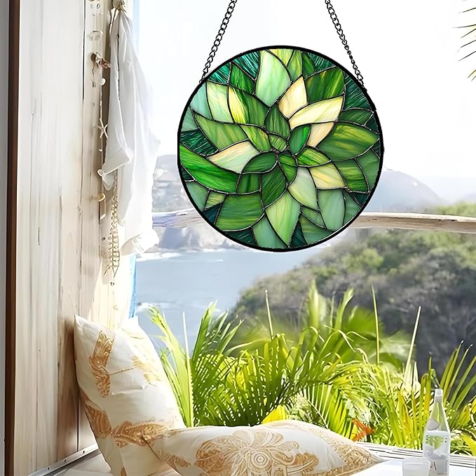 CRISGIF Stained Glass Window Hanging - Ireland Green Suncatcher for Doors Garden Patio Sun Catchers Decor Mother's St. Patrick's Day Birthday for Women Men Mom Nana Friend 6.3 in