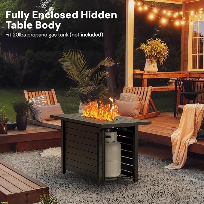 ZAFRO 43 Inch Propane Fire Pit CSA-Listed Outdoor Fire Table, 50,000 BTU Firepit Table with Lid and Lava Rock, Gas Fire Table for Outside Patio Garden Backyard Deck Balcony