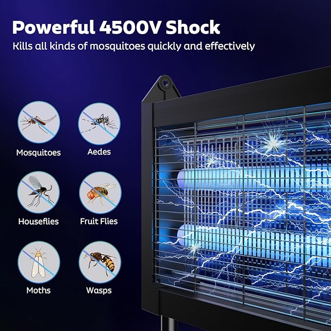 Solar Bug Zapper Outdoor with Projector Lights, Mosquito Zapper Waterproof Electric Fly Zapper Rechargeable with 10W Solar Panel, 4500V Cordless Fly Trap for Backyard, Patio, Garden, Camping