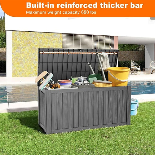 180 Gallon Resin Deck Box, Lockable Patio Outdoor Storage Box for Furniture, Garden Tools and Tools Storage, Waterproof Outside Storage Boxes - Black