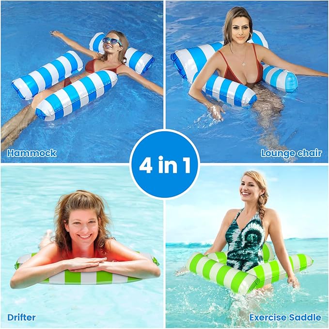 2 Pack Inflatable Pool Floats 4-in-1 Pool Hammock with Bottom Mesh 3 Tubes Inflatable Hammock for Adults,Portable Floating Chair Bed for Travel, Swimming Pool Hot Tub