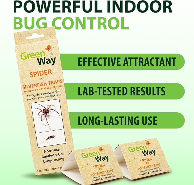 Greenway Silverfish and Spider Traps, Non-Toxic Indoor with High-Strength Glue for Safe, Effective Home Protection, 2 Packs (Includes 12 Traps)