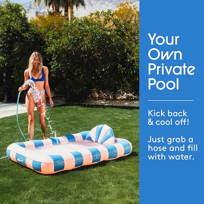 FUNBOY Tanning Pool Lounger Float, XL 72'' x 48'' Pool Float with Custom Pillow and Large Cup Holder, Perfect for Pool or Backyard.