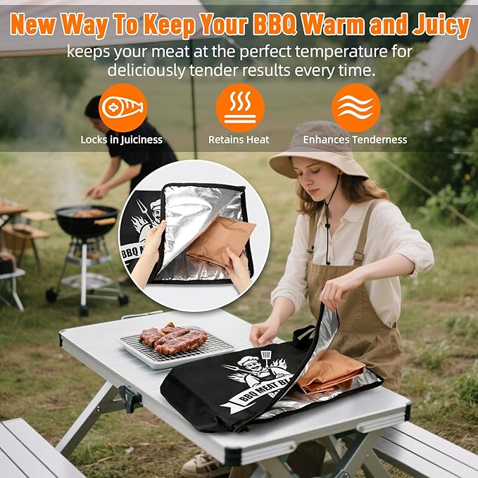 Upgraded BBQ Blanket for Resting Meat - Smoker Accessories Brisket Blanket - Insulated Meat Resting Bag with Wide Mouth for Steak/ Pork Shoulder/ Turkey - Thanksgiving Christmas Stocking Stuffers White Elephant Gifts -Birthday Anniversary BBQ Accessori...