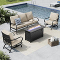 MFSTUDIO 4 Pieces Patio Conversation Sets, All Weather Metal Frame Outdoor Furniture Set Patio Sofas with 1 x 45 Rectangular Propane Fire Table, 1 x 3-Seat Sofa, 2 x Rocking Chairs, Beige Cushion