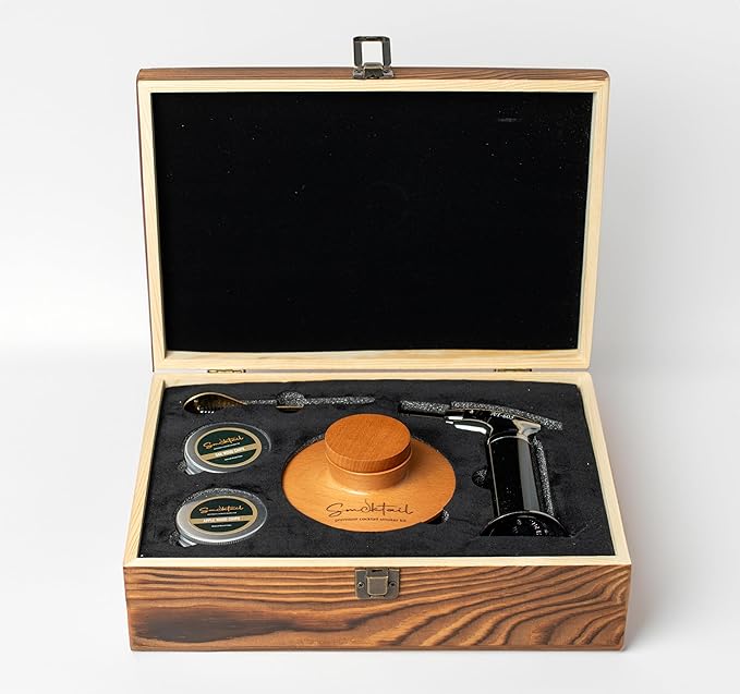 Cocktail Smoker Kit Vintage Box by Smoktail - Bourbon Smoker Set for Old-Fashioned & Whiskey Cocktails Infuser Kit for Party, 4 Flavor Wood chip - Gifts for Men & Women (Without Butane)