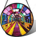QZQCBLC Stained Glass Window Hanging Abstract Colorful Geometric Tunnel Large 11.8" - Suncatcher Door Garden Sun Catcher Decor Birthday Christmas for Woman Men Nana Friend Mom