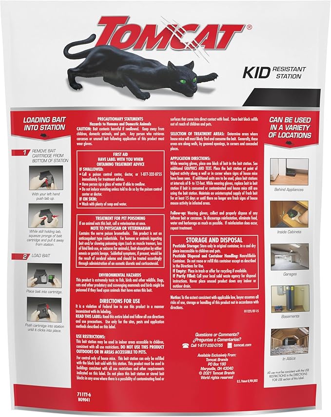 Tomcat Mouse Killer(e) Child Resistant, Refillable Station Offering with Clear Lid for Easy Bait Monitoring, 4 Packages each which contain 1 Station and 32 Bait Blocks