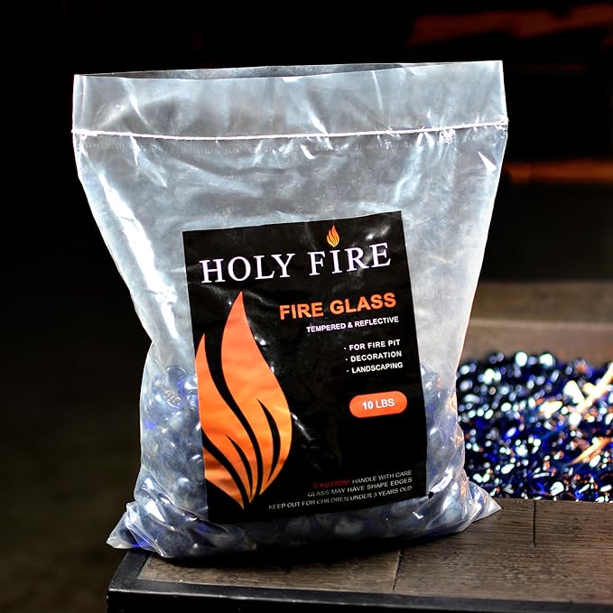 Holy Fire 1-inch Fire Glass Diamonds for Fire Pits, Reflective Diamonds Rocks for Natural or Propane Gas Fireplaces Fire Bowls, Indoor & Outdoor Landscaping. (10 Pounds, Cobalt Blue)