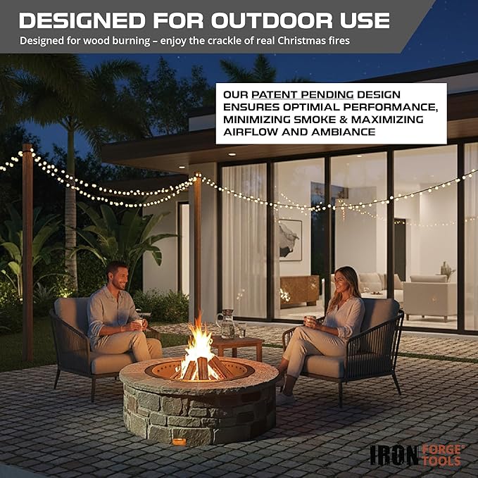 Iron Forge Tools Fire Pit Ring 30 Inch Outer/24 Inch Inner - Outdoor Heavy Duty Metal Round Smokeless Fire Ring Insert Liner - Utility Patent Pending (30x24x10)
