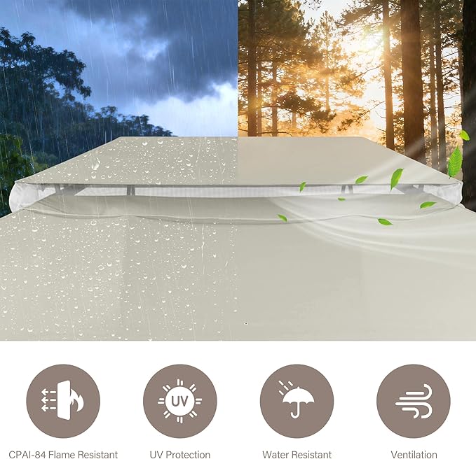 LAUSAINT HOME Outdoor Patio Gazebo 10'x13' with Expansion Bolts, Heavy Duty Party Tent & Shelter with Double Roofs, Mosquito Nettings and Privacy Screens for Backyard (Cream White)