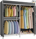 VIPEK V4C Garment Rack with Cover, Heavy Duty Portable Closet Adjustable Metal Clothing Rack for Hanging Clothes with Hanging Rods & Side Hooks, Max Load 810lbs, White Rack with Black Cover