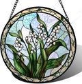 AMDERVEN Stained Glass Window Hanging, White Green Lily of The Walley Flowers Sun Catcher for Door Home Decor Plants Suncatcher Christmas Mother's Day Birthday Gifts for Women Men Mom Nana 7.8 in