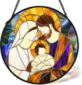 cvjutf Christian Baby Jesus Nativity Suncatcher Stained Glass Window Hanging Decor, Christian Christmas Stained Glass Wall Decor Gifts, Nativity Scene Garden Lawn Sun Catchers Window Art, 7.9x7.9In
