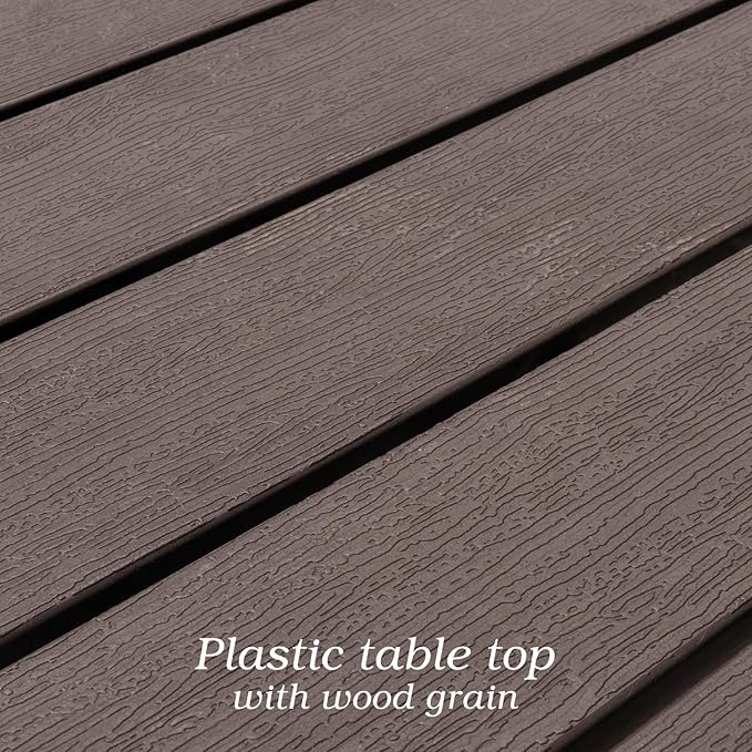 Outdoor Dining Table with 1.6" Umbrella Hole, Picnic Table Brown Plastic Square Backyard Bistro Table Outdoor Dining Table for Garden, Poolside, Backyard