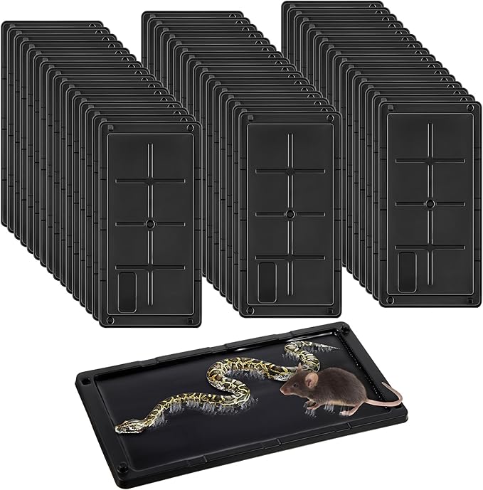 Qualirey 48 Pack Glue Traps for Rats and Snakes, Larger and Heavy Duty Baited Sticky Traps with Non Toxic Glue, Exterminator Plastic Mouse Indoor Board, Ready to Use, Safe to Children and Pets (Black)