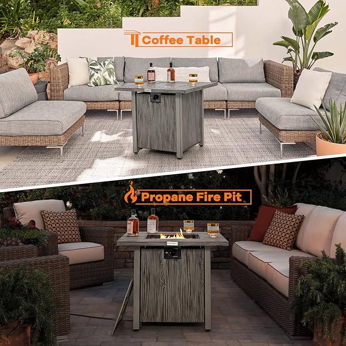Tangkula 28 Inches Propane Fire Pit, Patiojoy 40,000 BTU Gas Fire Pit Table with Lid, Lava Rocks, Protective Cover, 2-in-1 Outdoor Fire Table with Adjustable Flame, Stainless Steel Burner (28 Inches)
