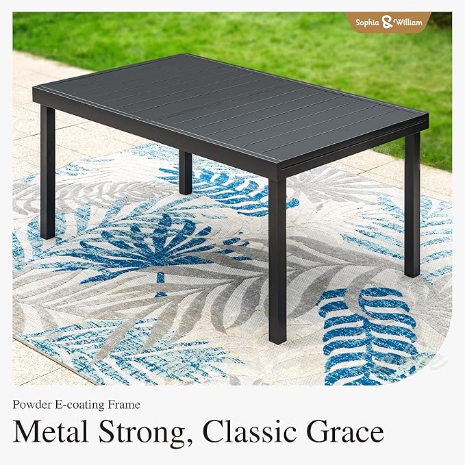 Sophia & William Black Expandable Patio Dining Tables Metal Outdoor Table for 6-8 Person Lawn Garden Bistro Rectangular Table