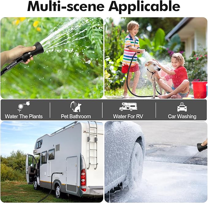 SPECILITE 3/4" Garden Hose 200 ft with High Flow Nozzle, Heavy Duty Flexible Hybrid Rubber Water Hose for Outdoor, Lightweight, Leak-Proof, No-Kink, 3/4"Brass Fittings,Black