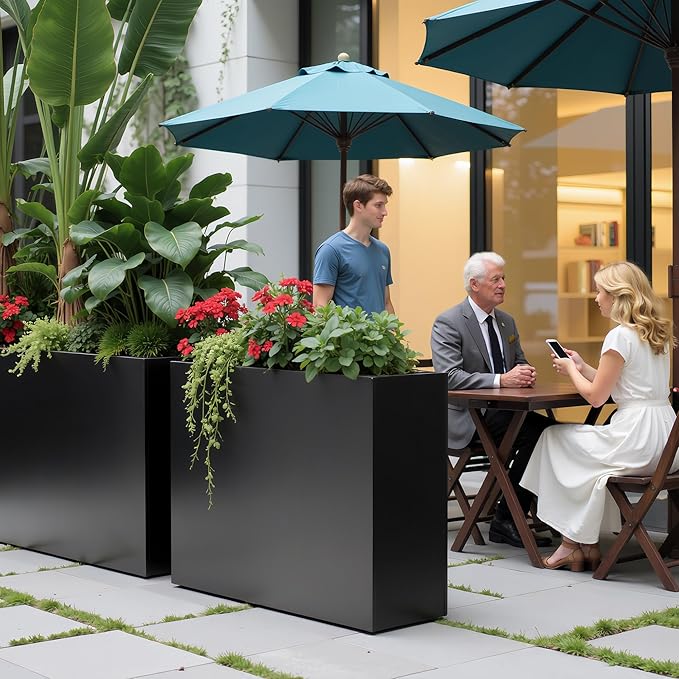 Metal Planter Box 38.2'' x 13'' x 30'' Rectangle Planters for Outdoor Plants Large Black Rectangular Planter with Felt Bag & Drainage Holes for Indoor or Outdoor Flower Garden Porch Patio