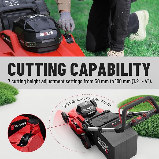 58V 21" Cordless Electric Lawn Mower - Self-Propelled, Brushless Motor, 3-in-1 (Mowing/Collecting/Mulching), 7 Cutting Heights, Foldable Handle, LED Light, 7.5Ah Battery + 8A Fast Charger Included